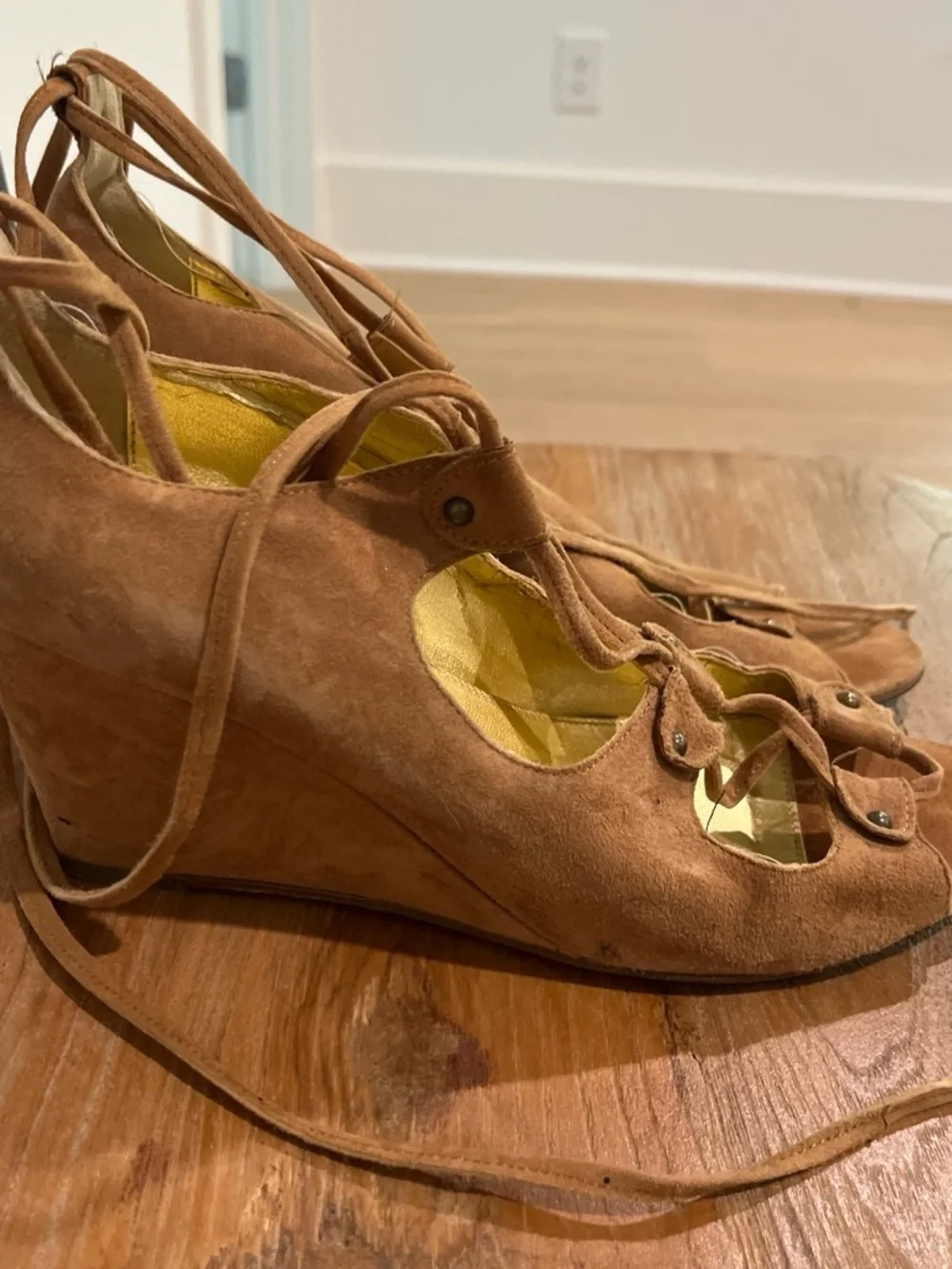 J. Crew Tan Suede Lace-Up Wedge Sandals